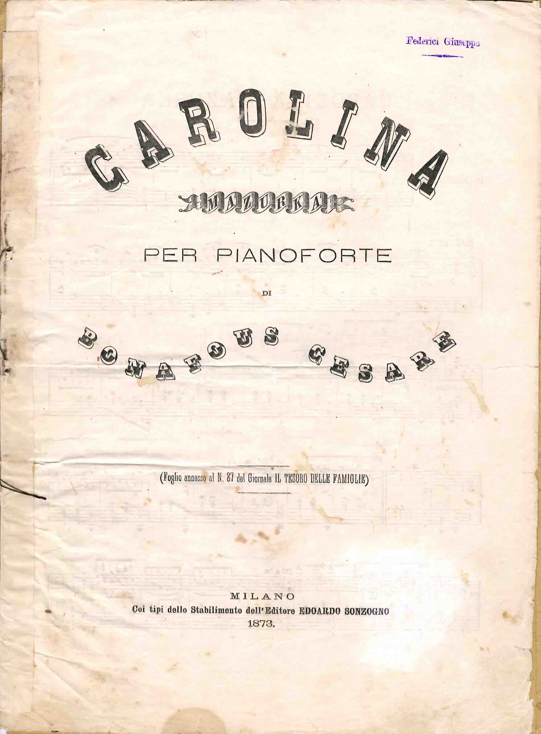 Carolina. Mazurka per pianoforte